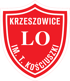 Czerwono-biała tarcza z herbem i nazwą Liceum Ogólnokształcące im. Tadeusza Kościuszki